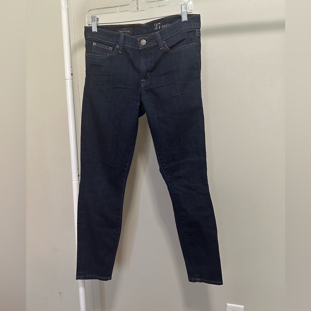 J Crew dark wash toothpick ankle length mid rise denim jeans style A2659 Sz 27